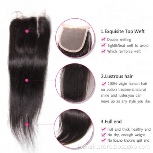 Cuticle Aligned Remy Human Hair Extentions Closure 4x4 Silky Straight Lace Closure 100% Human Hair Extentions